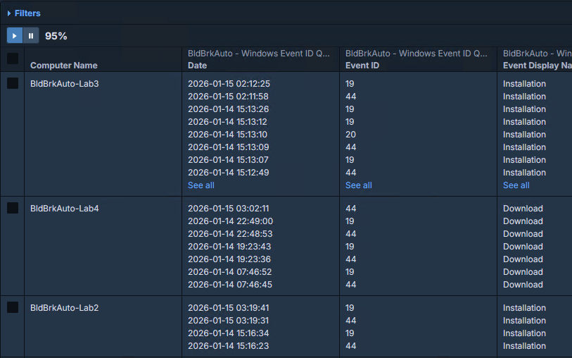 Query Windows event logs across the whole fleet